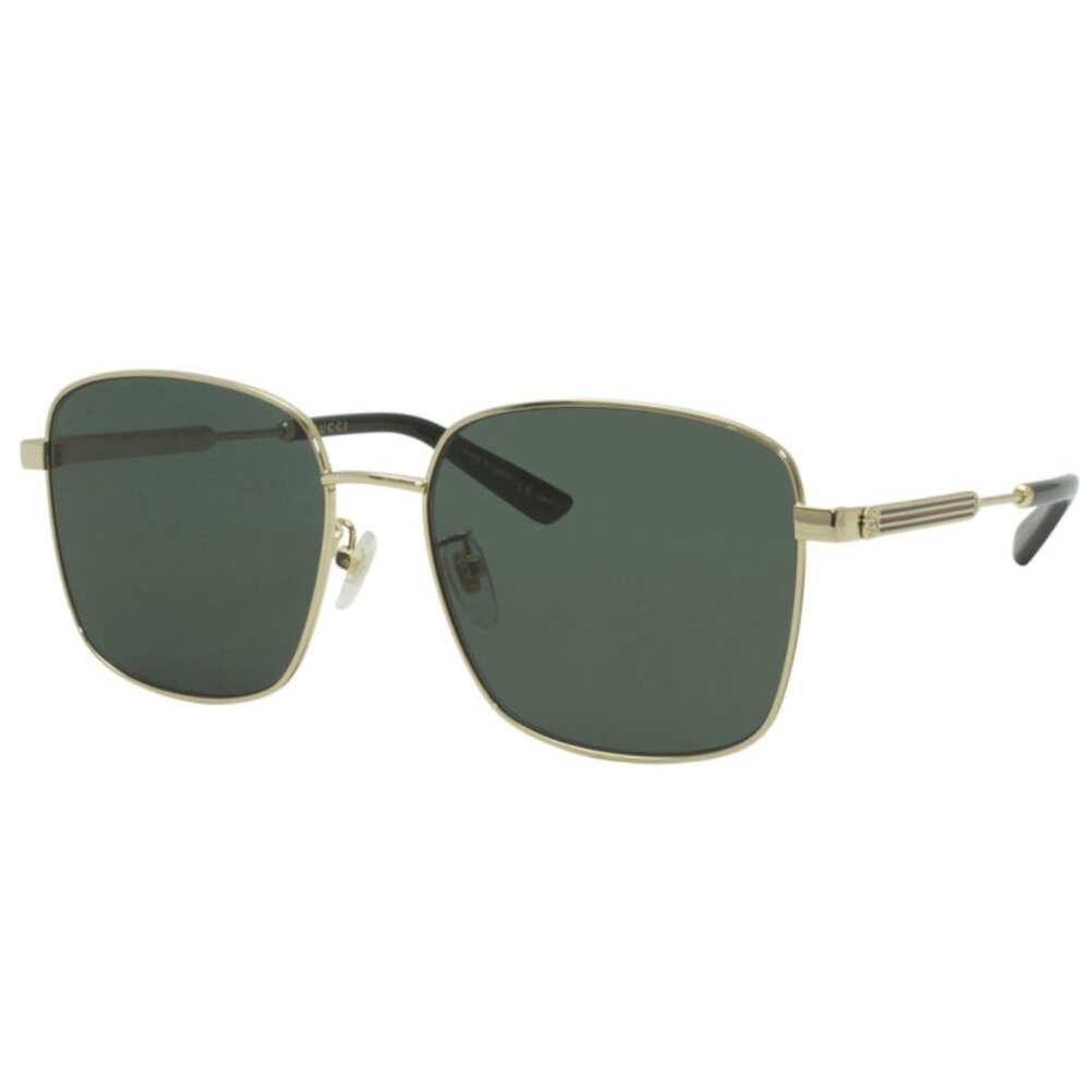 GUCCI GG0852SK-001 Unisex Square Designer Sunglasses Shiny Gold Black/Green 58mm